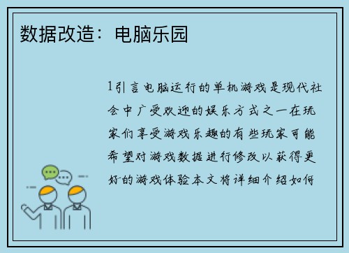 数据改造:电脑乐园